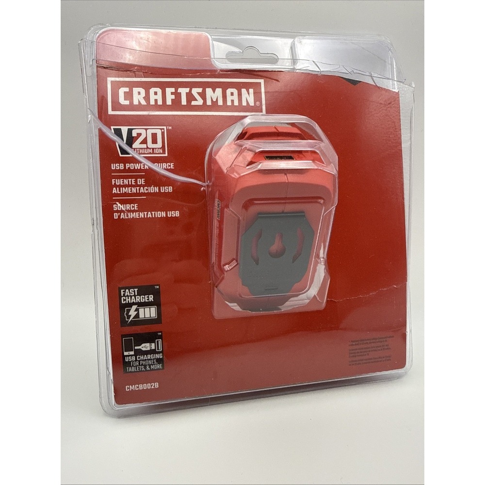 Craftsman CMCB002B USB Charging Adapter V20, Fast Charger - Red, Phone Charger